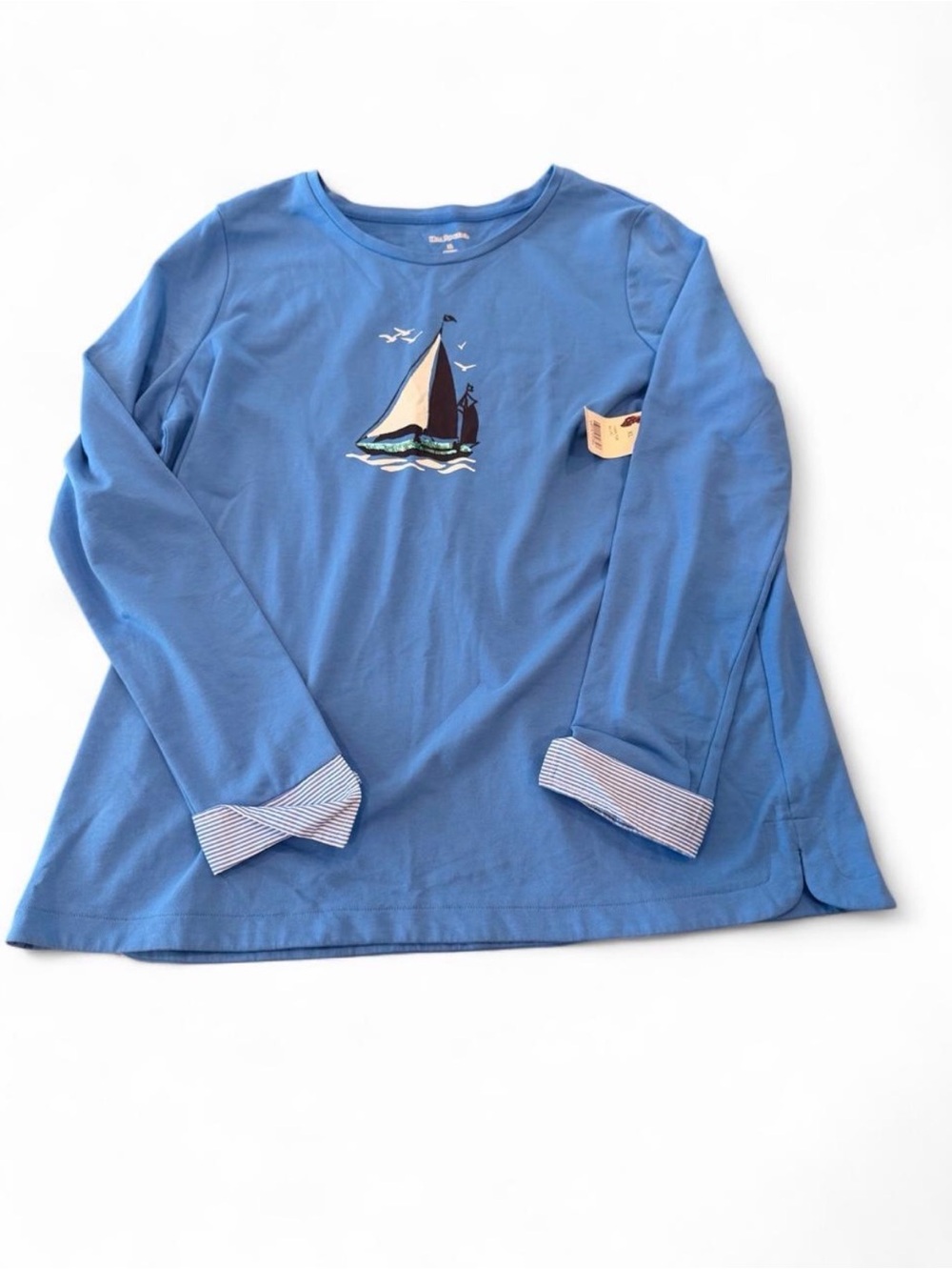 Kim Rogers Blue Long Sleeve Top with Sailboat Graphic